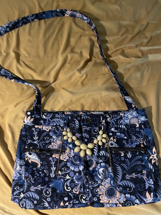 handcrafted Handbags - Handcrafted Blue Print denim Crossbody Bag with embellishment 10x16 lined